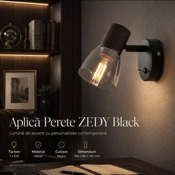 Стенен аплик ZEDY, черен