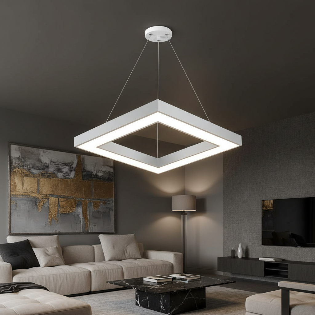 LED осветително тяло висящо RENZO Square White с дистанционно, еквивалент 300W