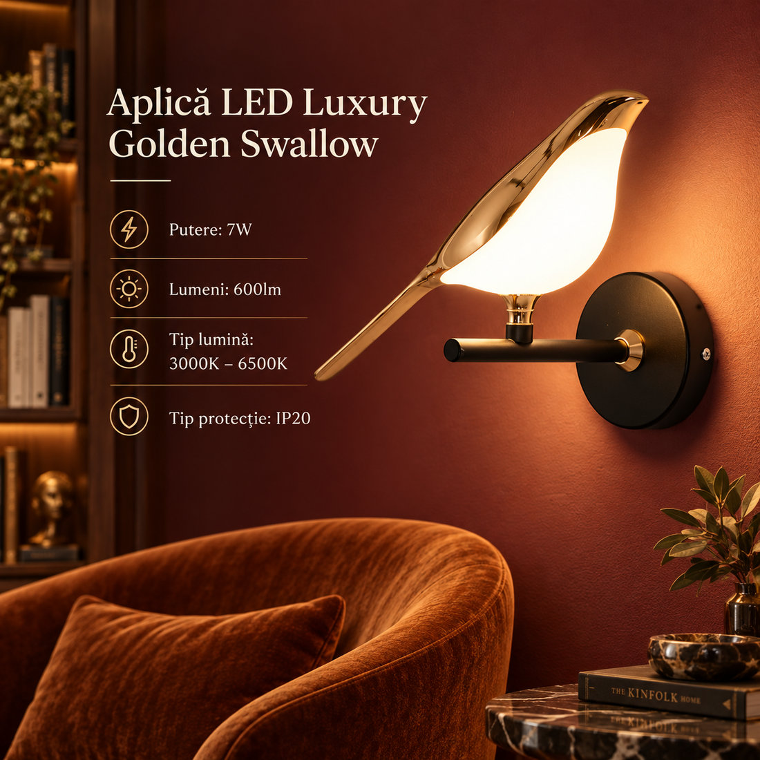 Аплик LED Luxury Golden Swallow
