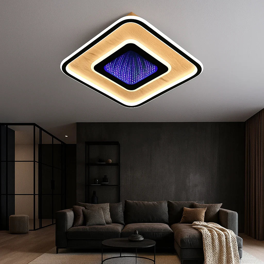 LED осветително тяло Woody Touch Square 3D RGB с дистанционно, еквивалент 500W