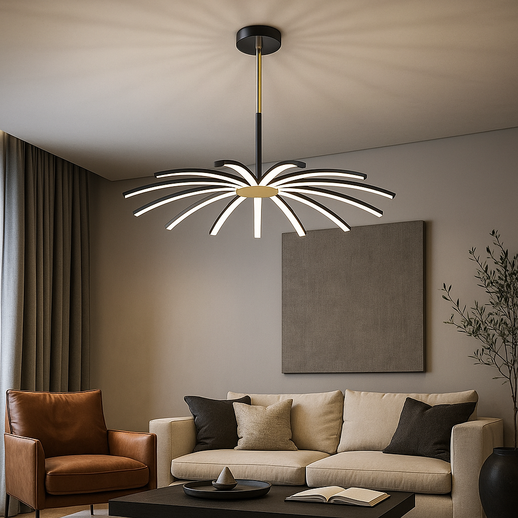 LED осветително тяло Eteris Black&Gold, висящо, 14 елемента, еквивалент 600W, с дистанционно