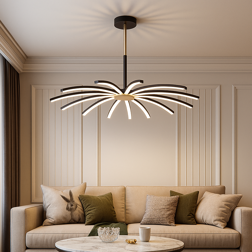 LED осветително тяло Eteris Black&Gold, висящо, 14 елемента, еквивалент 600W, с дистанционно