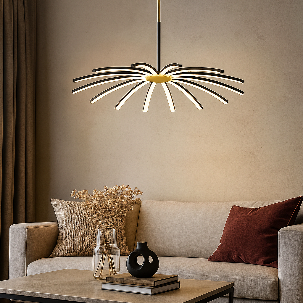 LED осветително тяло Eteris Black&Gold, висящо, 14 елемента, еквивалент 600W, с дистанционно