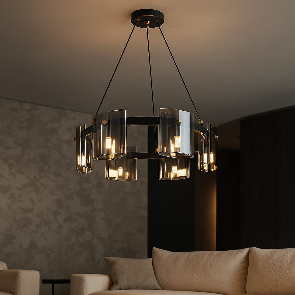 LED пендел Faye Black с 6 елемента, еквивалент 250W