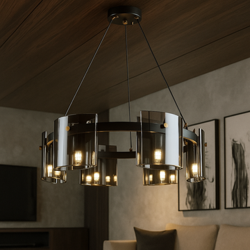 LED пендел Faye Black с 6 елемента, еквивалент 250W