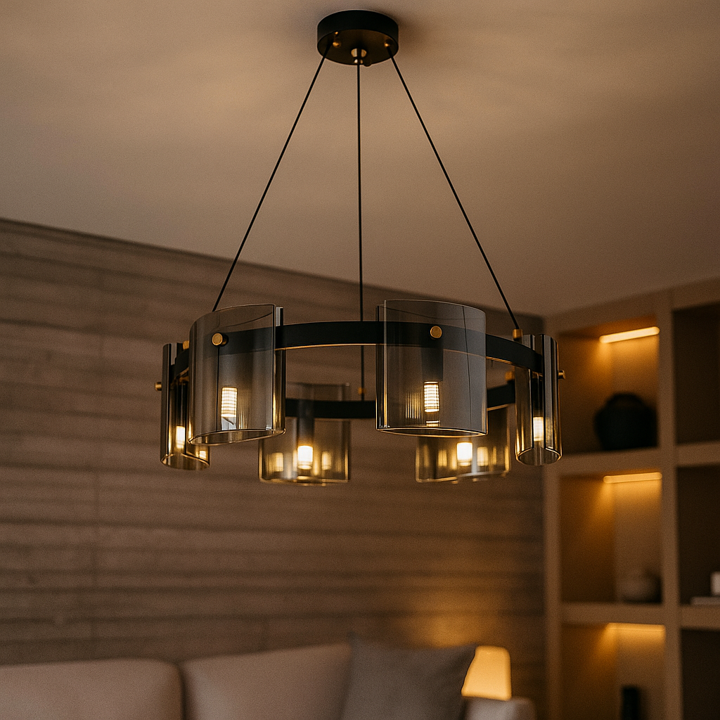 LED пендел Faye Black с 6 елемента, еквивалент 250W
