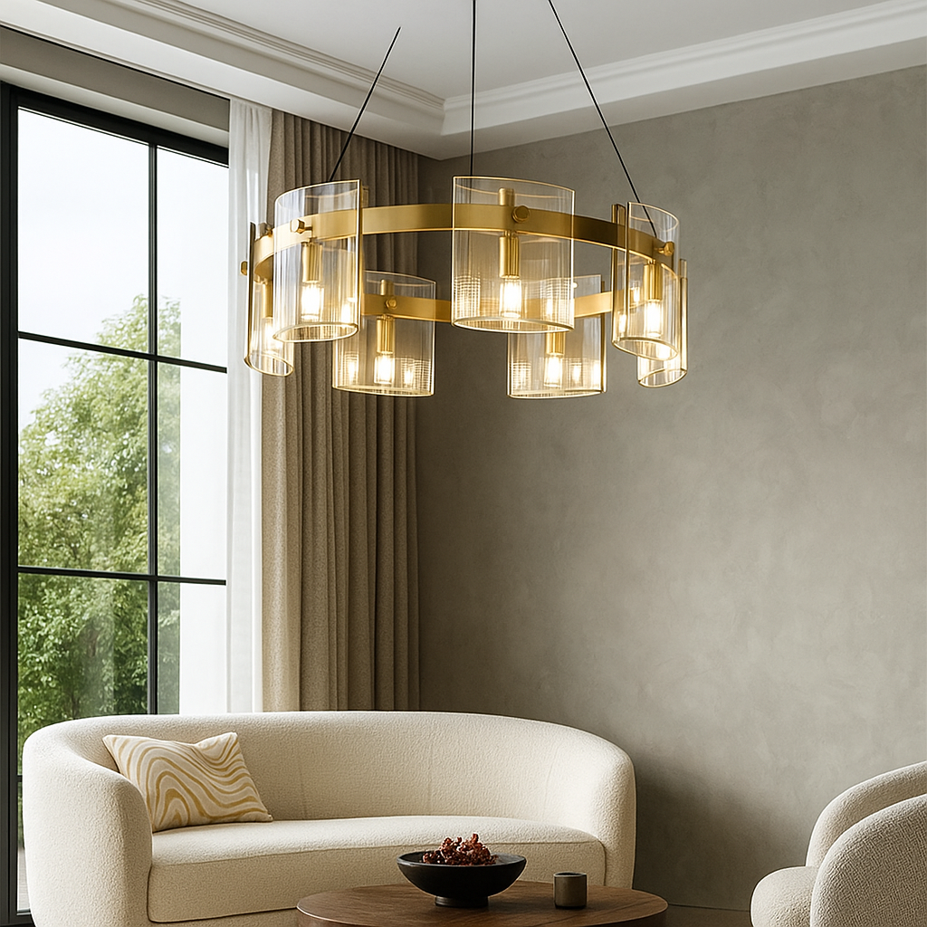 LED осветително тяло тип пендел Faye Gold с 6 елемента, еквивалент 250W