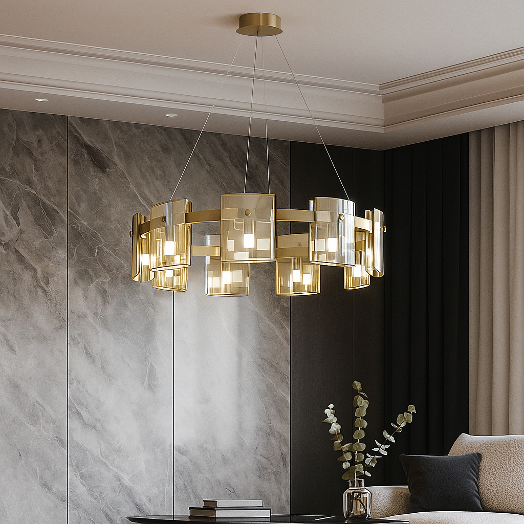 LED осветително тяло тип пендел Faye Round Gold, еквивалент 300W