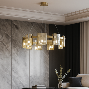 LED осветително тяло тип пендел Faye Round Gold, еквивалент 300W