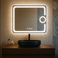 LED огледало 80x60cm, СЕНЗОР, 3 вида светлина, против замъгляване, димиране, часовник и термометър