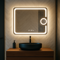 LED огледало 80x60cm, СЕНЗОР, 3 вида светлина, против замъгляване, димиране, часовник и термометър
