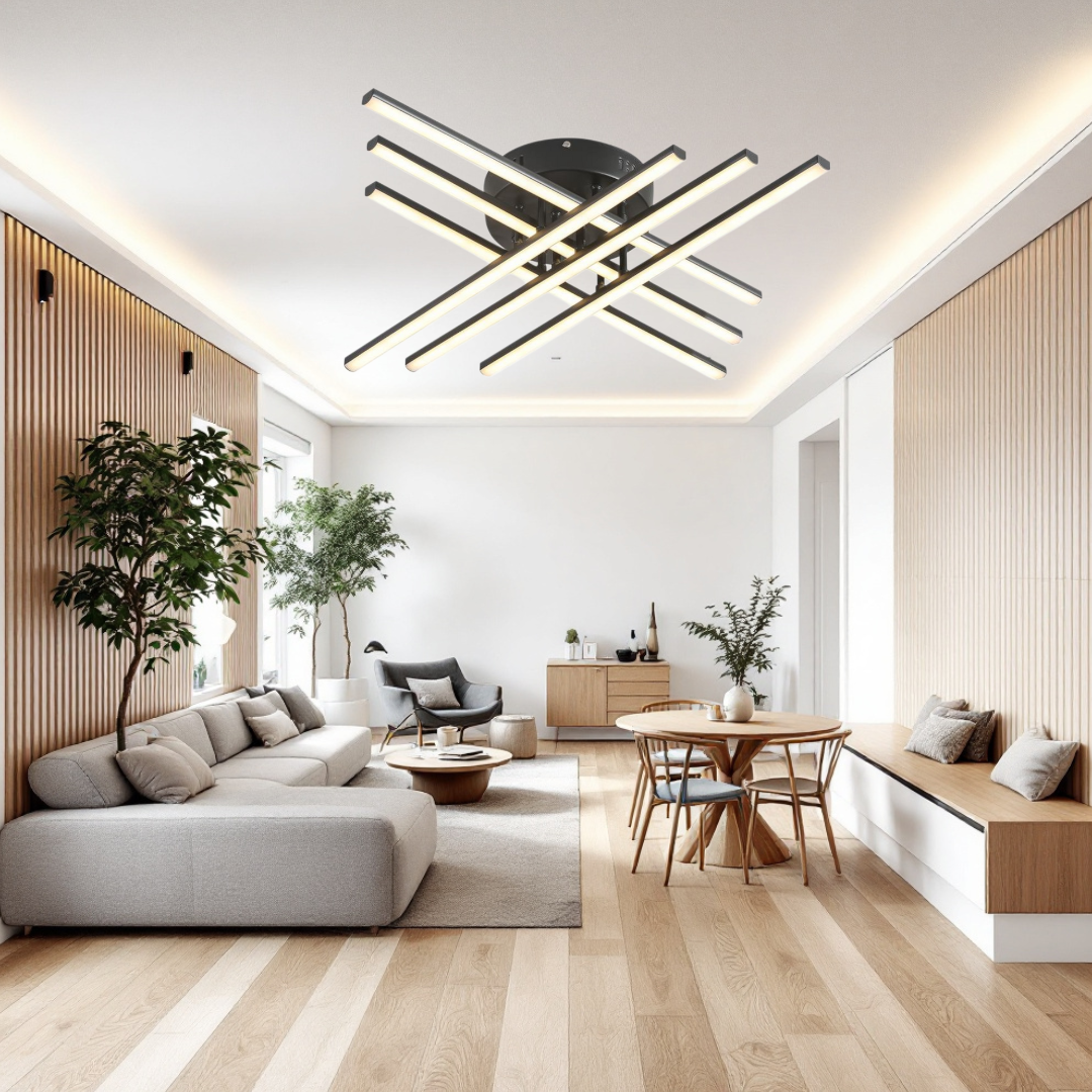 LED осветително тяло 96W X с 6 черни линии, еквивалент 700W, с дистанционно