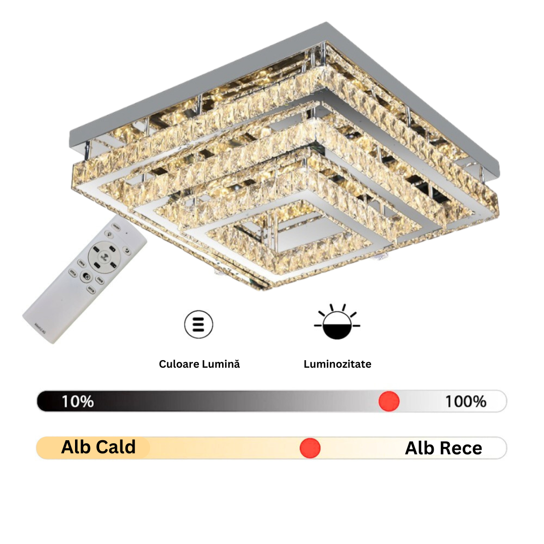 LED осветително тяло с кристали 130W Exquisite Square еквивалент 800W с дистанционно