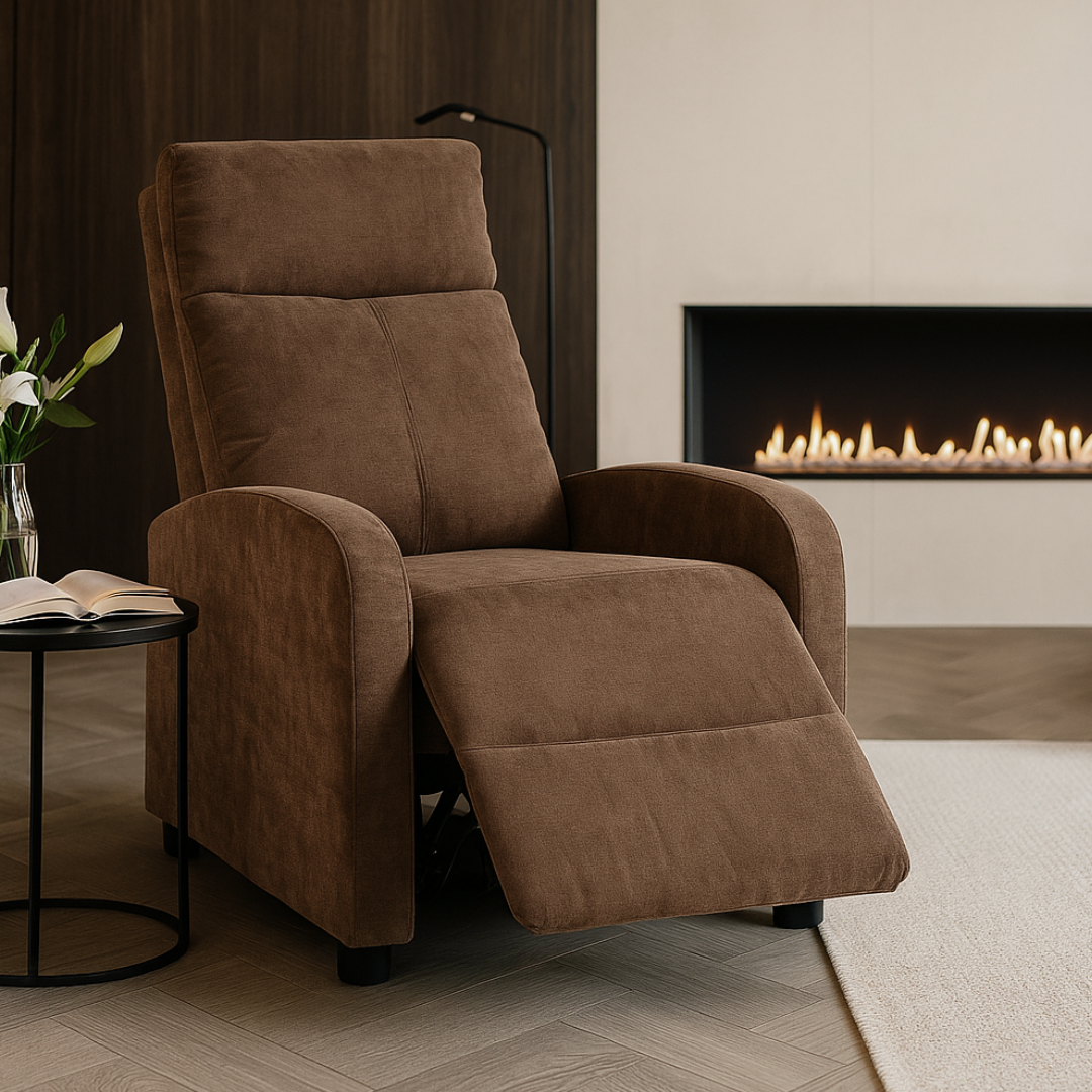Релакс фотьойл с механизъм Recliner, кафяв текстил