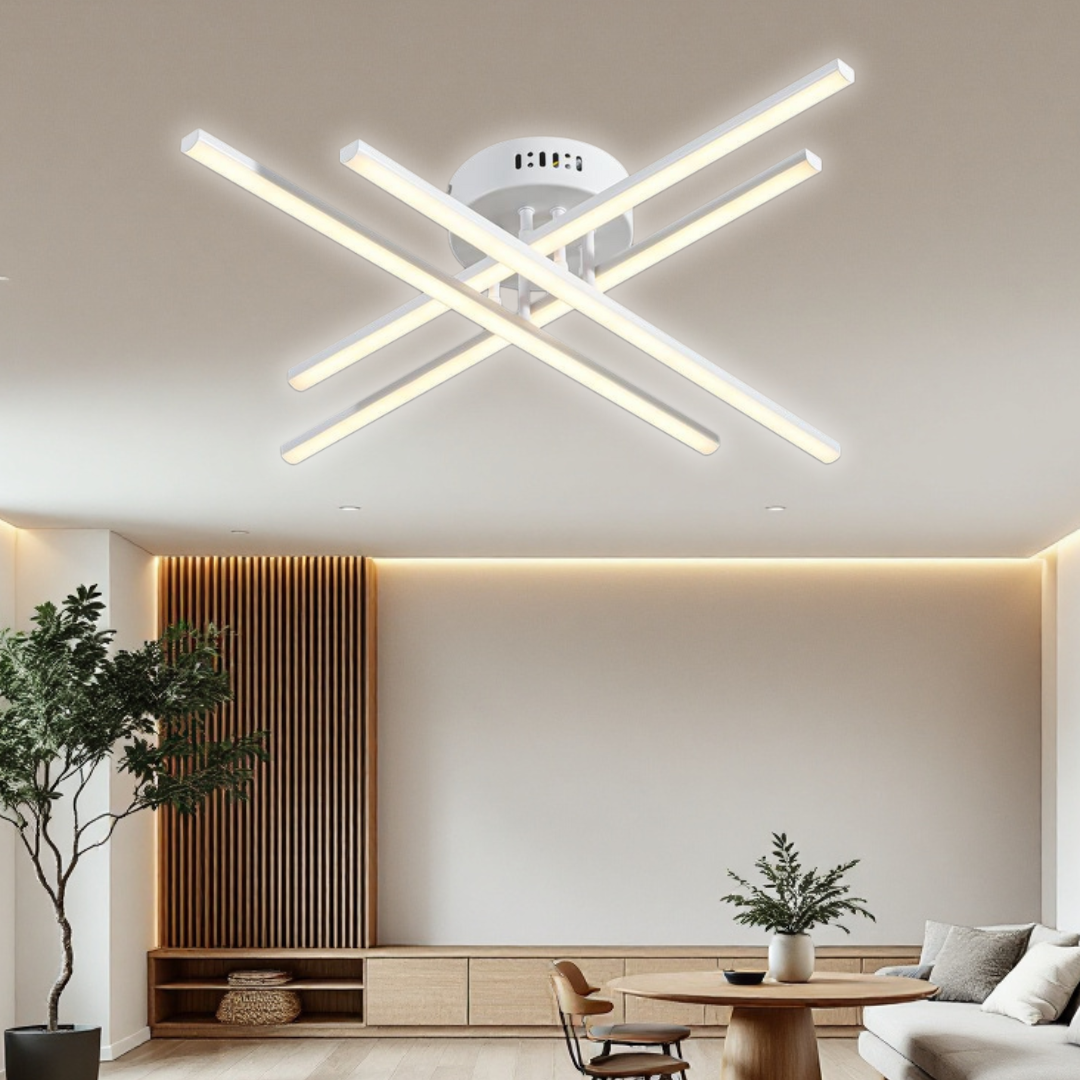 LED осветително тяло 64W X с 4 бели линии, еквивалент 500W, с дистанционно управление