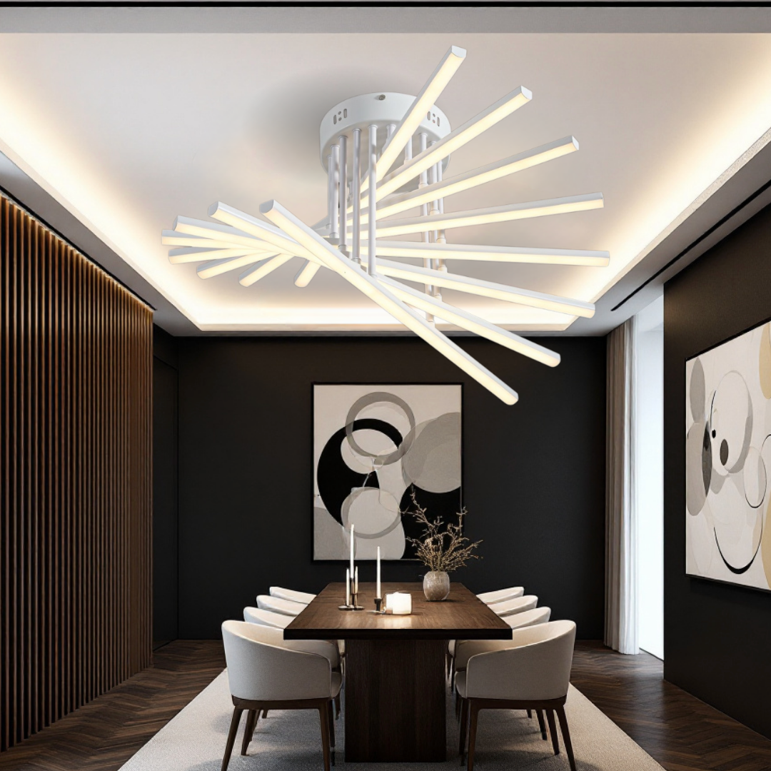 LED осветително тяло 128W Fano 8 елемента БЯЛО Еквивалент 800W с дистанционно