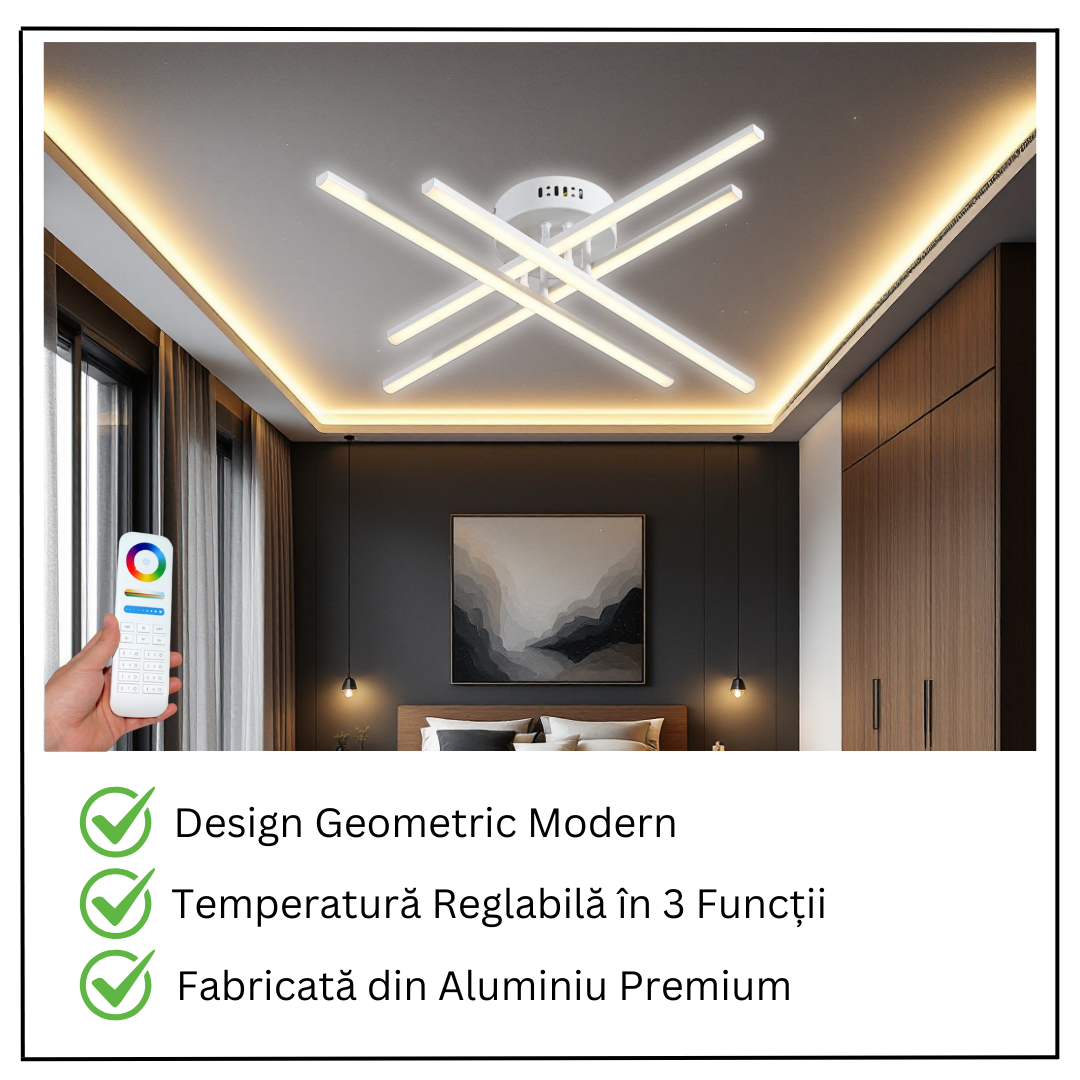 LED осветително тяло 64W X с 4 бели линии, еквивалент 500W, с дистанционно управление