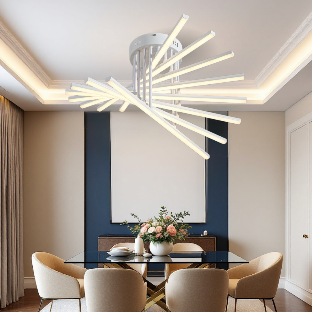 LED осветително тяло 128W Fano 8 елемента БЯЛО Еквивалент 800W с дистанционно