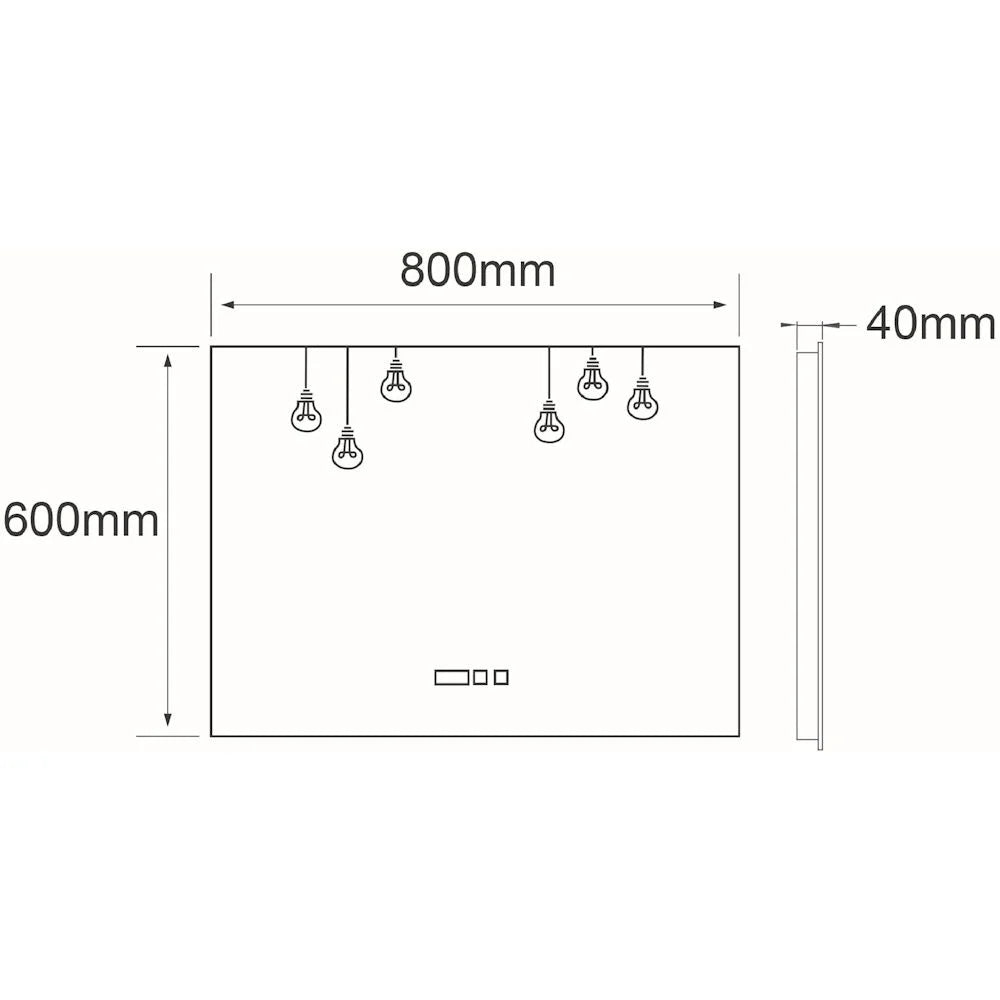 LED огледало VIONNA 80x60CM Touch 3 вида светлина, функция против замъгляване, Touch, часовник