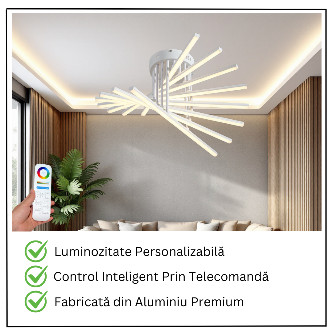 LED осветително тяло 128W Fano 8 елемента БЯЛО Еквивалент 800W с дистанционно