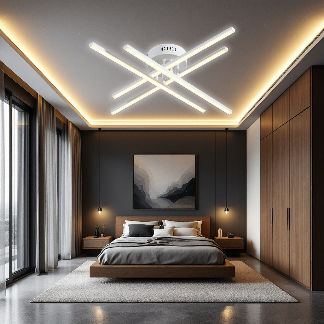 LED осветително тяло 64W X с 4 бели линии, еквивалент 500W, с дистанционно управление