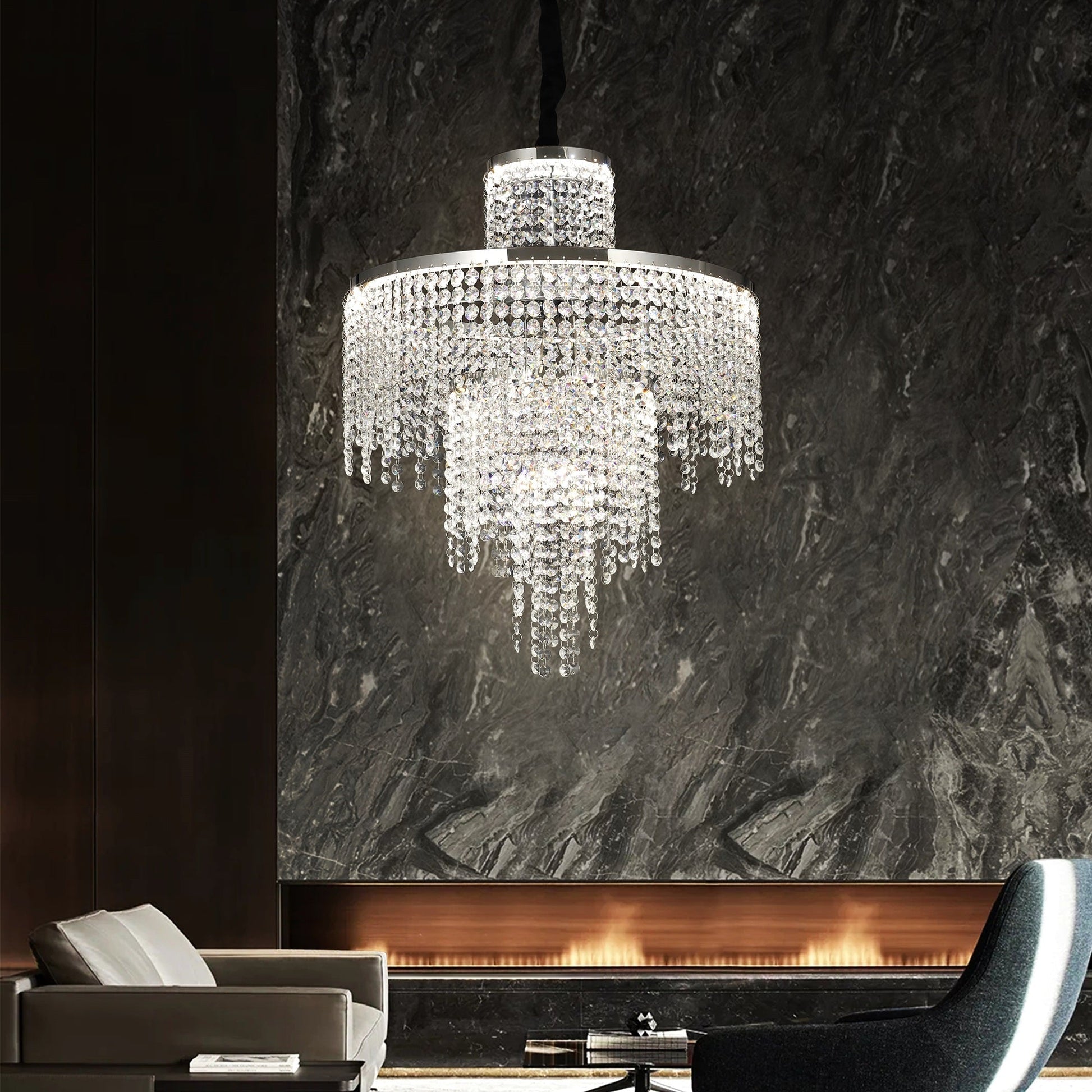 LED осветително тяло Rain Silver кристал с дистанционно, еквивалент 500W