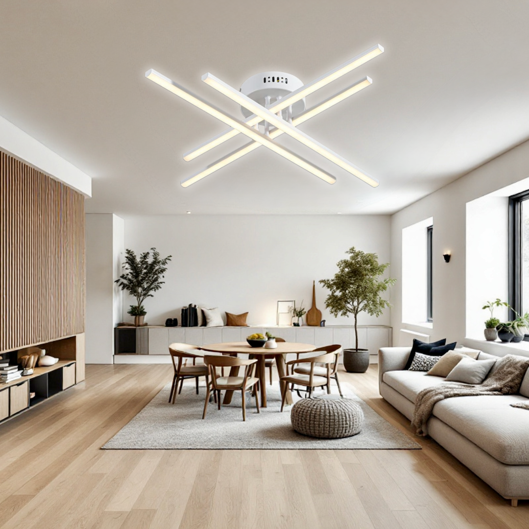 LED осветително тяло 64W X с 4 бели линии, еквивалент 500W, с дистанционно управление