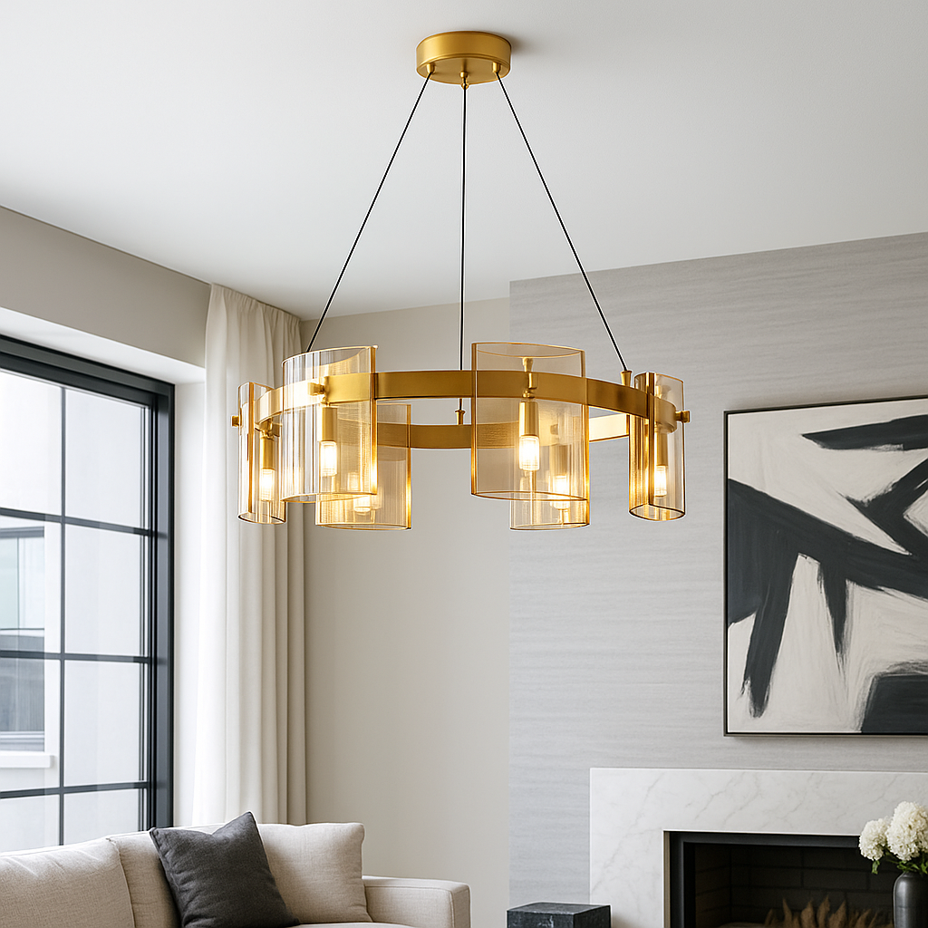 LED осветително тяло тип пендел Faye Gold с 6 елемента, еквивалент 250W