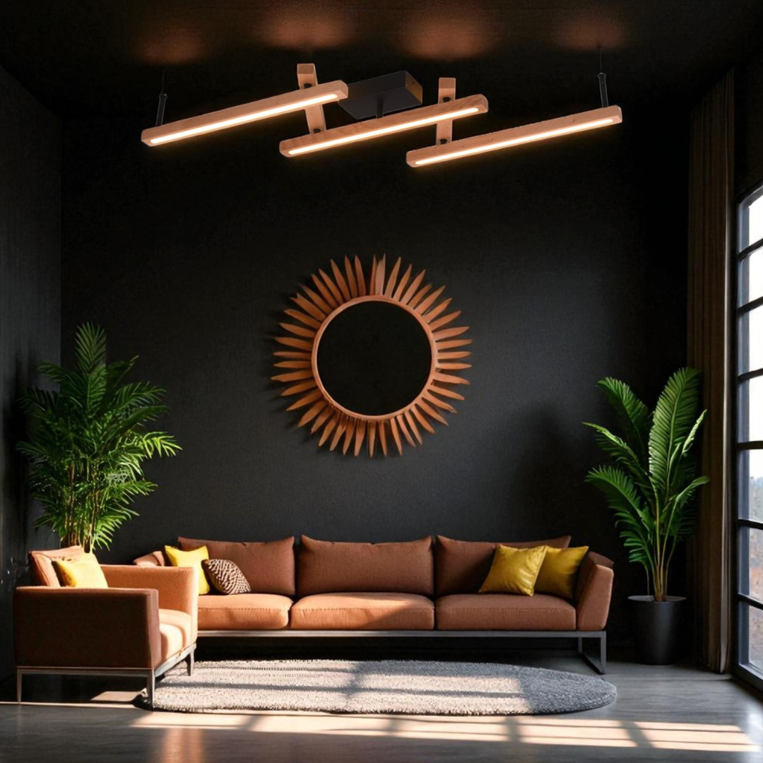 LED осветително тяло BELLARI Wood, регулируемо, еквивалент 400W, с дистанционно