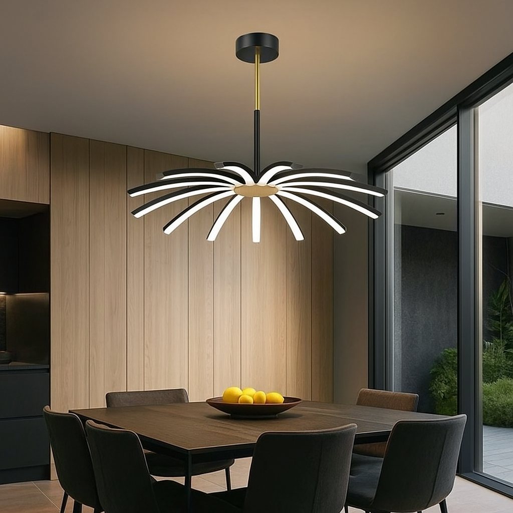 LED осветително тяло Eteris Black&Gold, висящо, 14 елемента, еквивалент 600W, с дистанционно