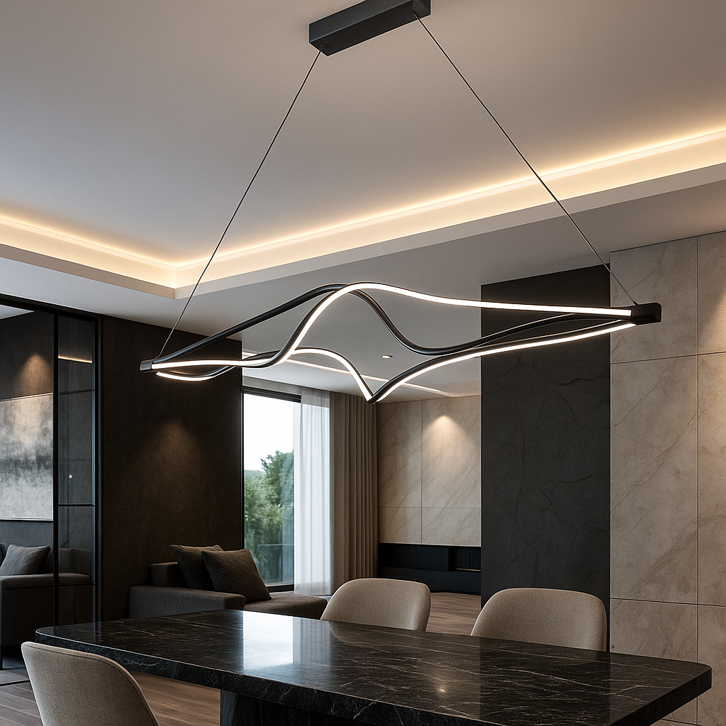 LED осветително тяло Mavi Black, висящо, еквивалент 900W, с дистанционно управление