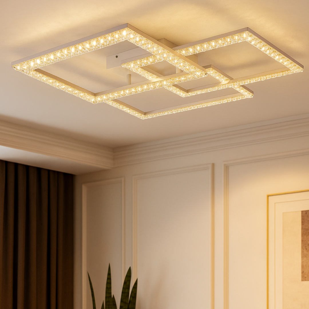 LED осветително тяло 3 Squares Cristal White еквивалент 800W с дистанционно