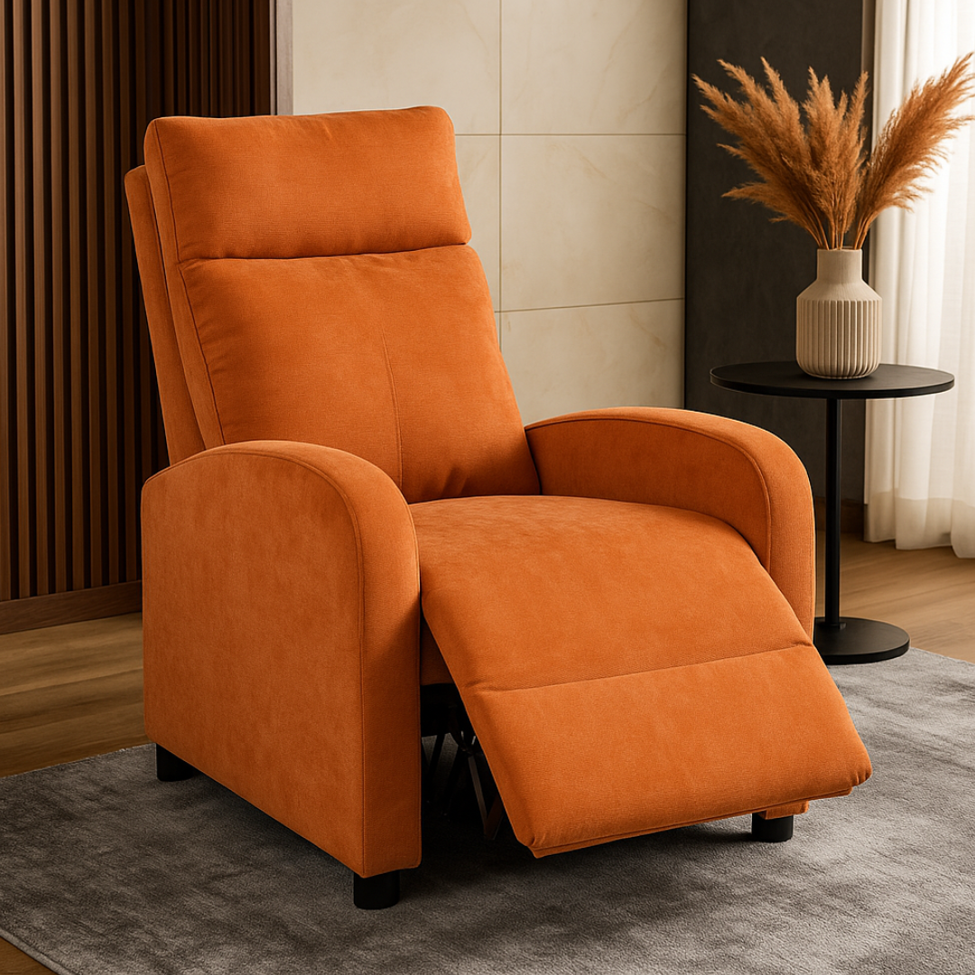Релакс фотьойл с механизъм Recliner, текстил, оранжев