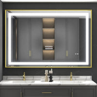 LED огледало 80x60cm със златиста рамка, функция против замъгляване и Touch J07