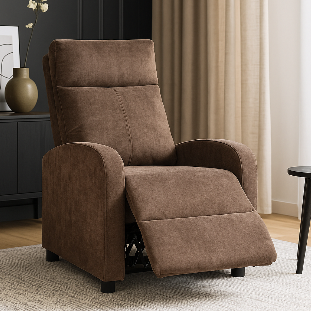 Релакс фотьойл с механизъм Recliner, кафяв текстил