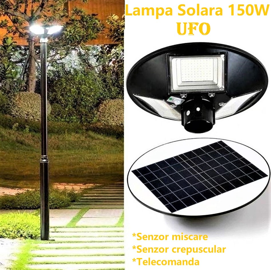 Соларна LED лампа 150W UFO със сензор за движение + дистанционно