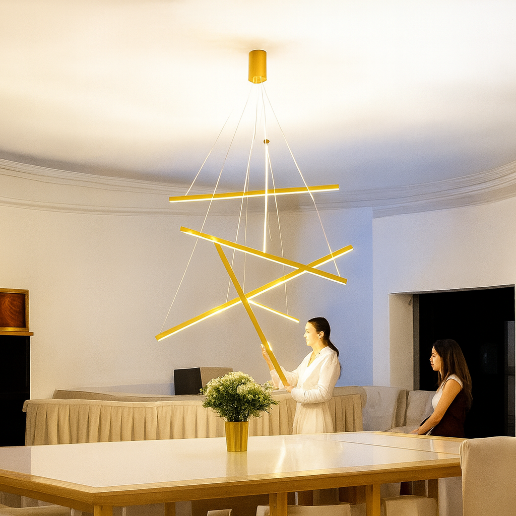 LED осветително тяло 5 Geometric GOLD Lines висящо, еквивалент 500W