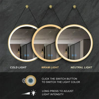 LED огледало за баня 60cm FOG GOLD Кожа+Алуминий, сензор за движение, температура, часовник и противозапотяване