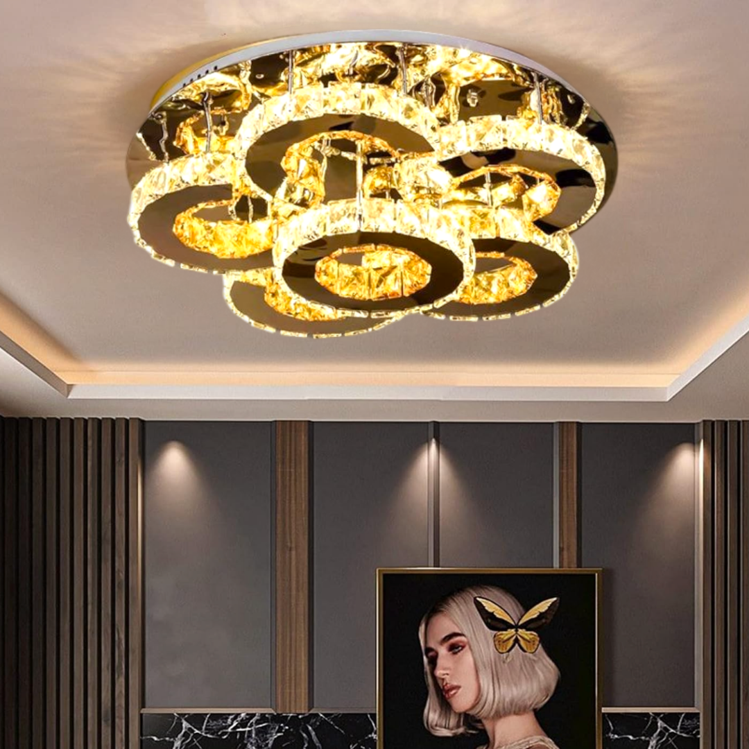 LED осветително тяло от кристал за таван Elegance Aurora с дистанционно, еквивалент 700W