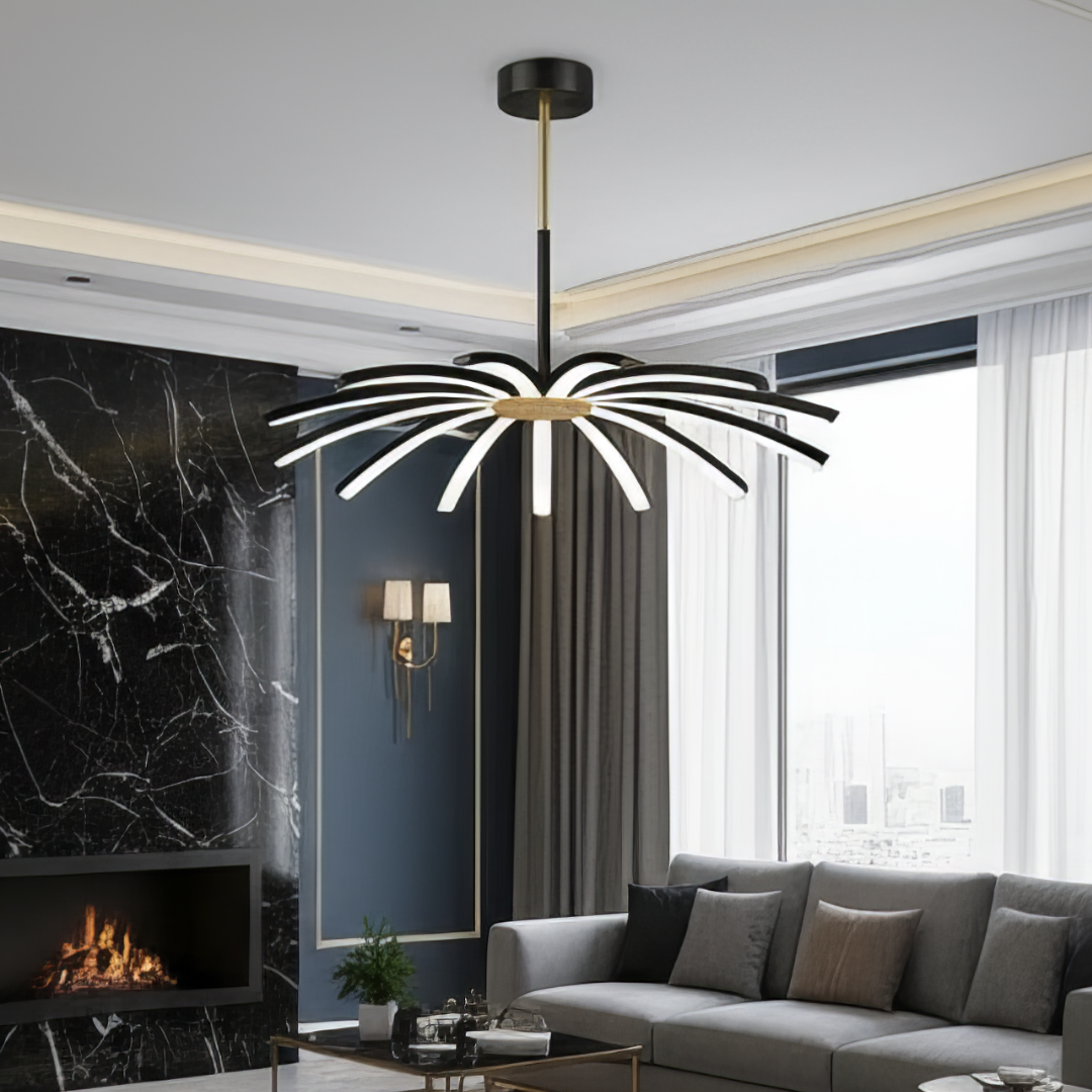 LED осветително тяло Eteris Black&Gold, висящо, 14 елемента, еквивалент 600W, с дистанционно