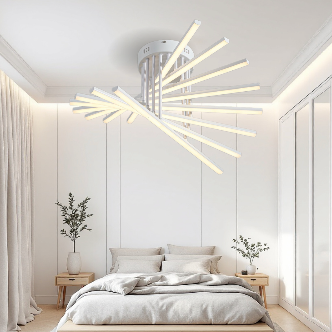 LED осветително тяло 128W Fano 8 елемента БЯЛО Еквивалент 800W с дистанционно