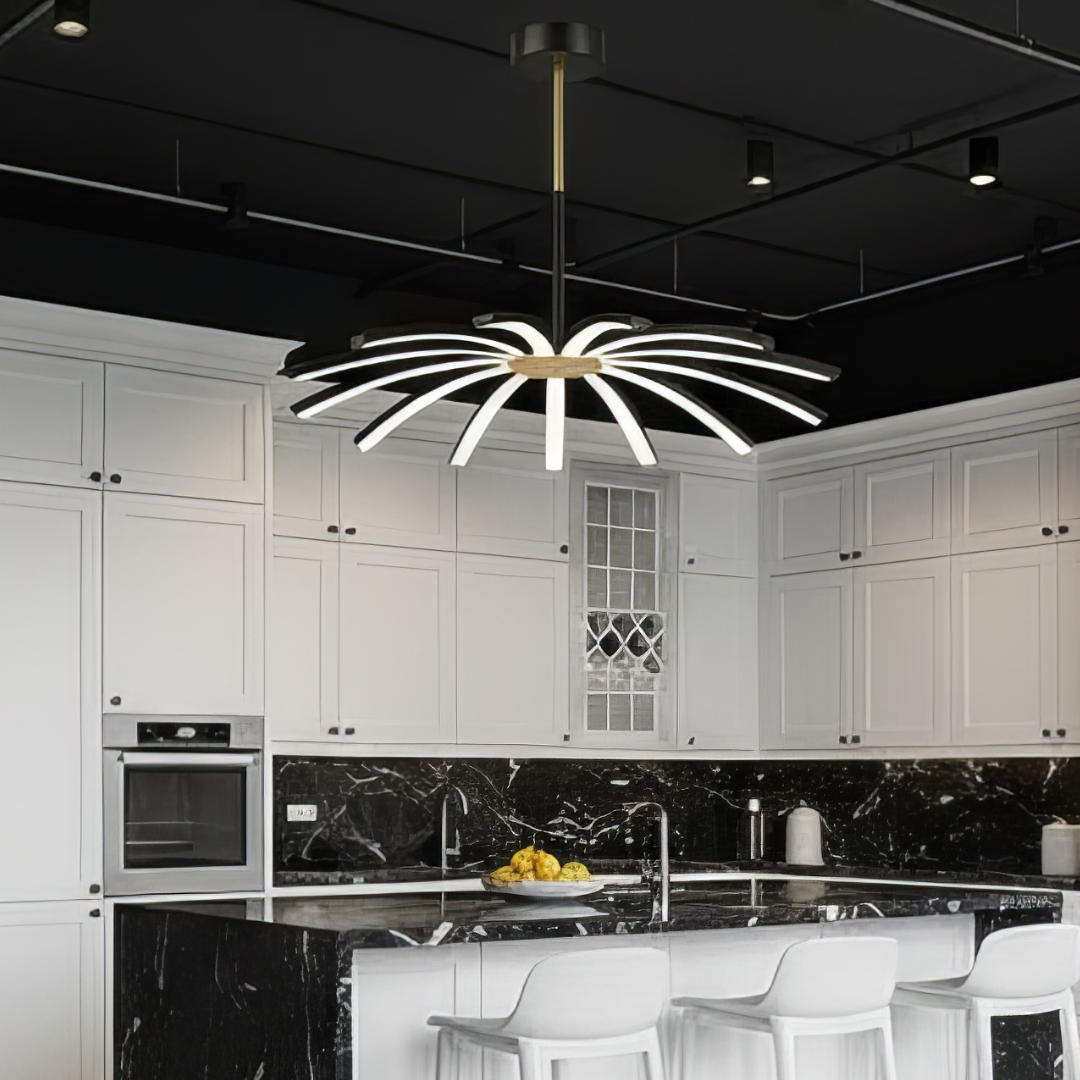LED осветително тяло Eteris Black&Gold, висящо, 14 елемента, еквивалент 600W, с дистанционно