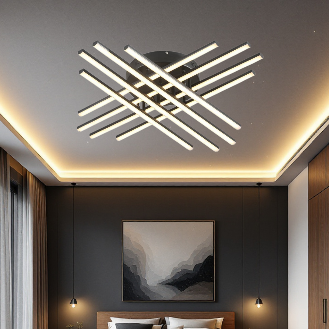 LED осветително тяло 144W X с 8 черни линии, еквивалент 1000W, с дистанционно