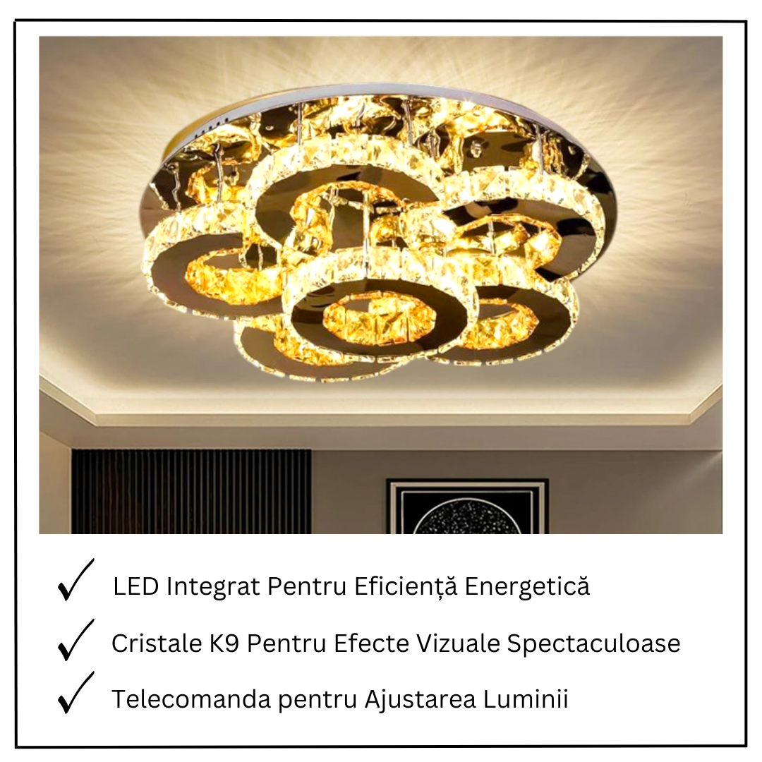 LED осветително тяло от кристал за таван Elegance Aurora с дистанционно, еквивалент 700W