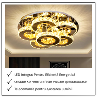 LED осветително тяло от кристал за таван Elegance Aurora с дистанционно, еквивалент 700W