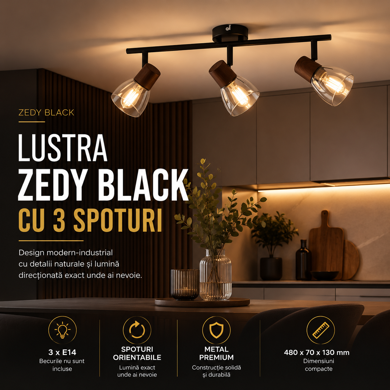 Осветително тяло ZEDY Black с 3 спота