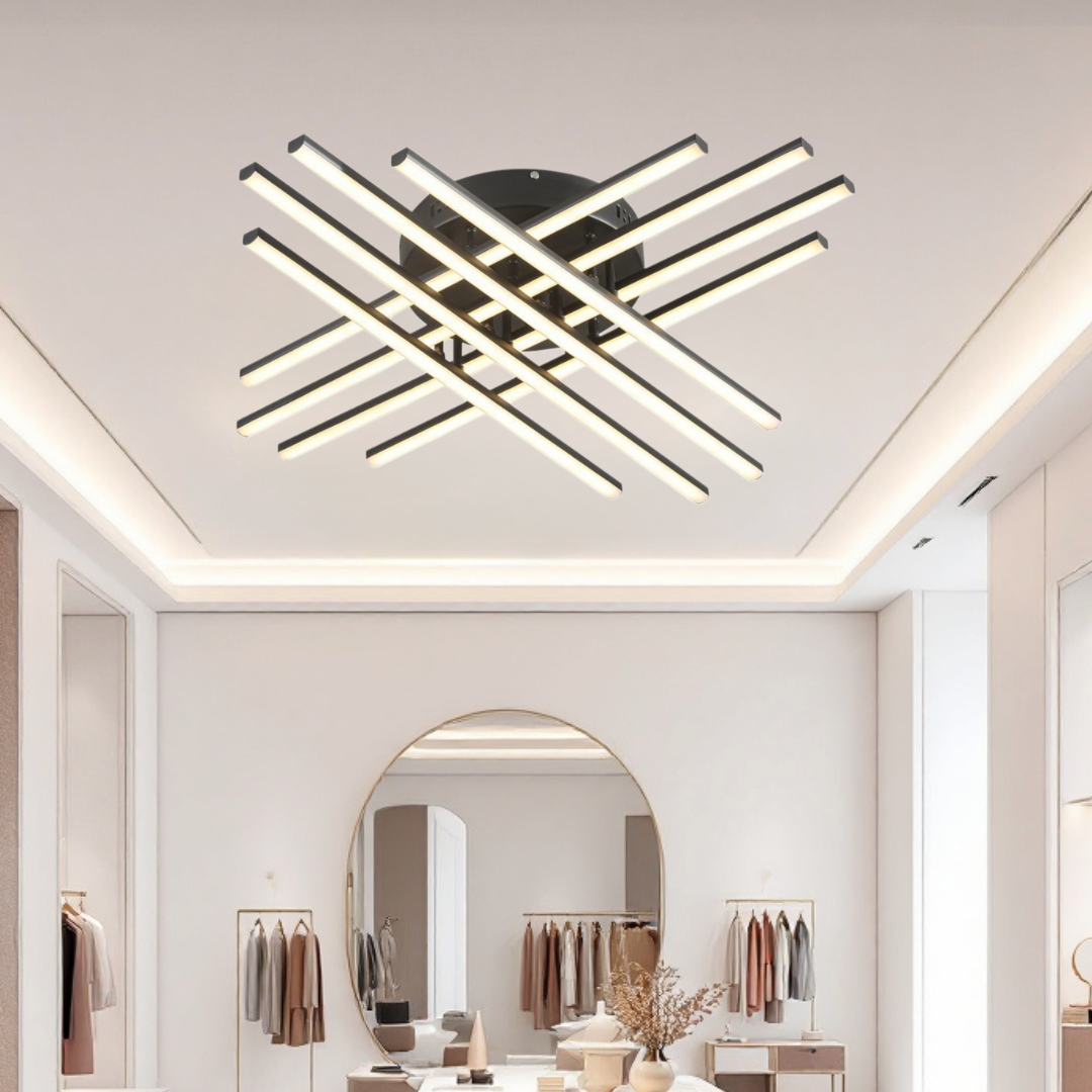 LED осветително тяло 144W X с 8 черни линии, еквивалент 1000W, с дистанционно