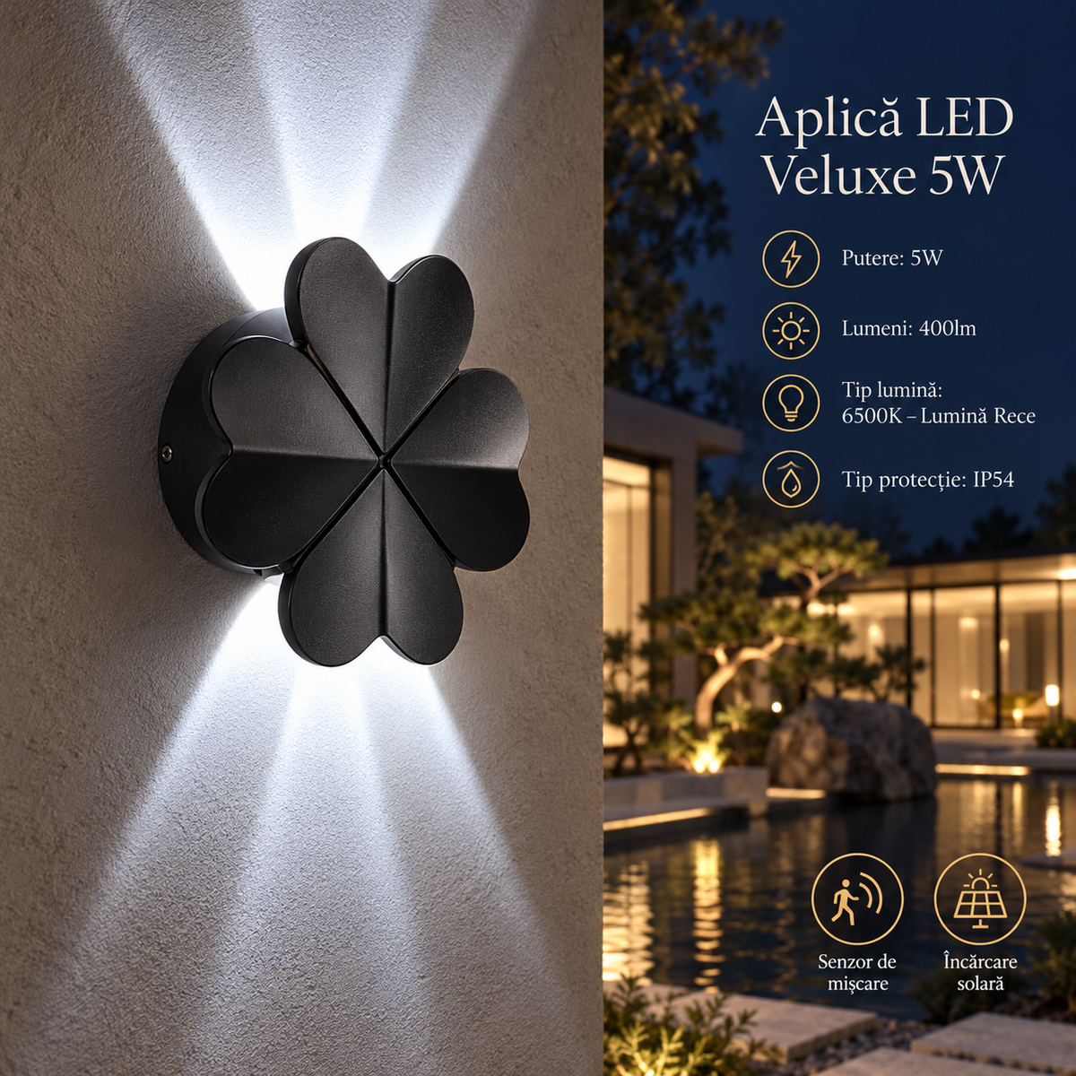Външен LED аплик VELUXE, 5 W, Черен