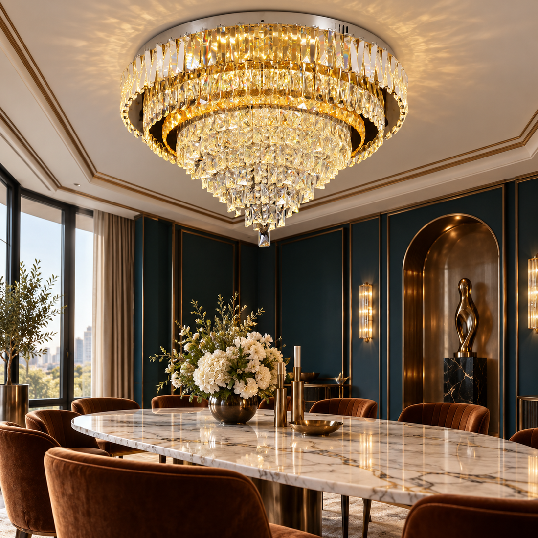 LED осветително тяло от кристал Grandisomo Luce, кръгло, с дистанционно управление, за таванен монтаж