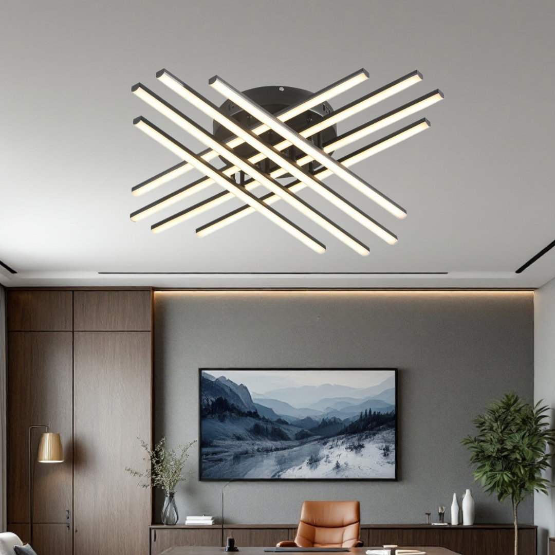 LED осветително тяло 144W X с 8 черни линии, еквивалент 1000W, с дистанционно